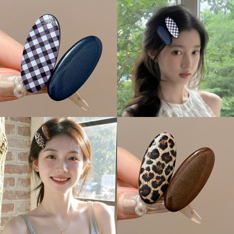 หนีบผมทรง BB สีน้ำเงินลายเสือดาว ขนาด 1/2 ชิ้น อุปกรณ์เสริมผมสำหรับแฟชัน รูปที่ 1