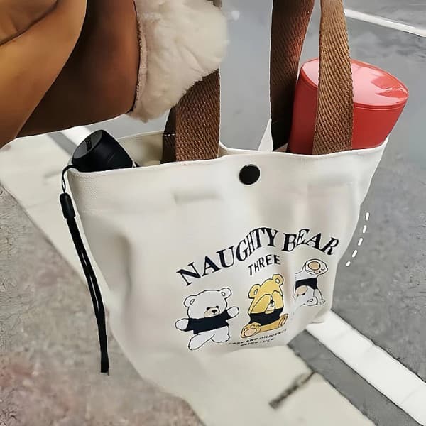 888 กระเป๋าผ้า ลายหมีน่ารัก‍‍ กระเป๋าถือมือขนาดเล็ก ใส่ของอเนกประสงค์ ดีไซน์มินิมอล พกพาสะดวก รูปที่ 8