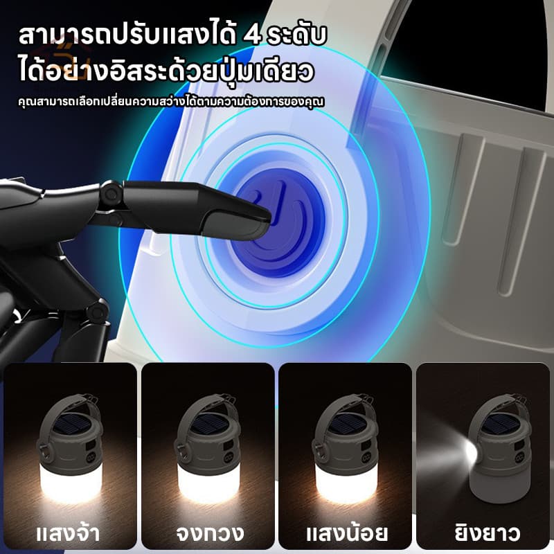 พลังงานแสงอาทิตย์ ไฟแคมป์ปิ้ง Solar Light ไฟเต็นท์ LED มัลติฟังก์ชัน สามารถปรับได้4โหมด กันน้ำType-C รูปที่ 9