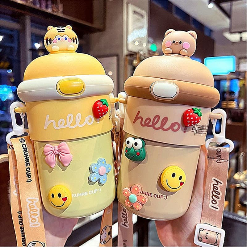 ขวดน้ำแก้ว มีหลอดดูด ลายการ์ตูนสุดคิวท์ พร้อมสายคล้อง พกพาง่าย กันร้อน 500ml ใน24ชั่วโมงจากกรุงเทพ รูปที่ 8