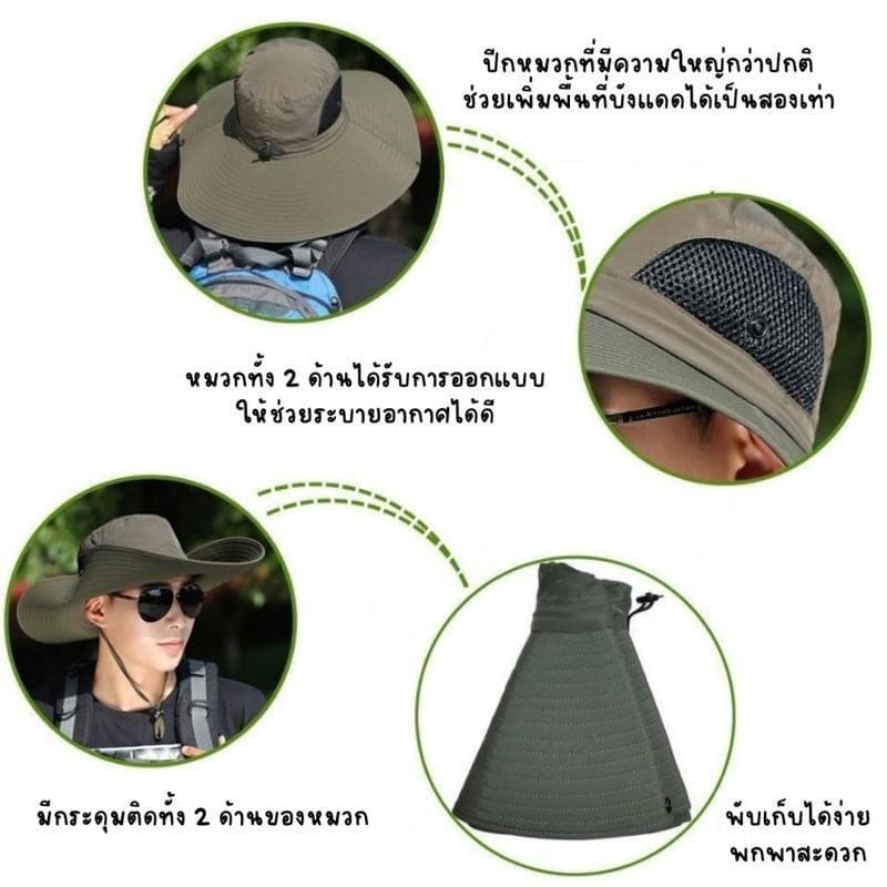 หมวกเดินป่า หมวกกันแดด ยูวี ปีกใหญ่ ถอดออกได้ ปีนเขา และงานกลางแจ้ง รูปที่ 2