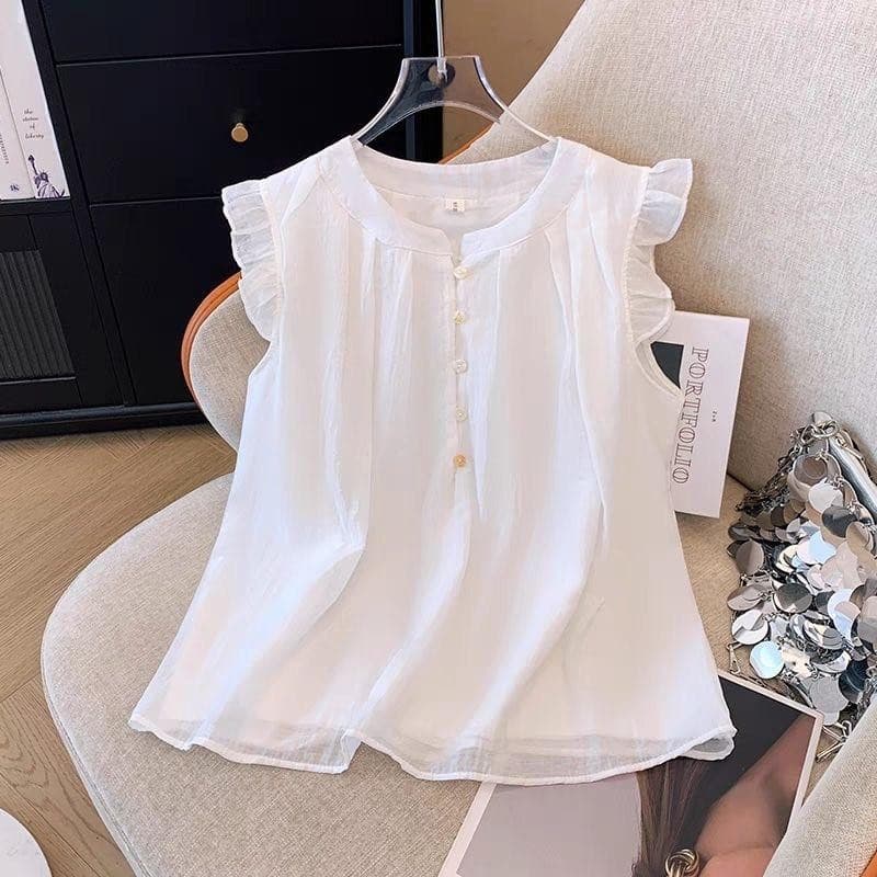 Dahong W641 เสื้อเชิ้ตผ้าชีฟองไซส์ใหญ่ สำหรับผู้หญิง เสื้อเชิ้ตทรงบาบี้อเนกประสงค์สำหรับฤดูร้อนดีไซน์เสื้อจีบ รูปที่ 1