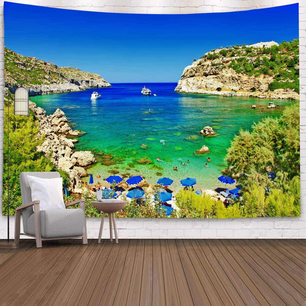 CM ขนาดใหญ่ Beach Coconut TreeOcean Tapestry แขวน Blue Sky ธรรมชาติห้องนอน Tapestry ดอกไม้แขวนผนังสําหรับห้องพื้นหลังผ้าผนังผ้าห้องข้างเตียง W รูปที่ 4