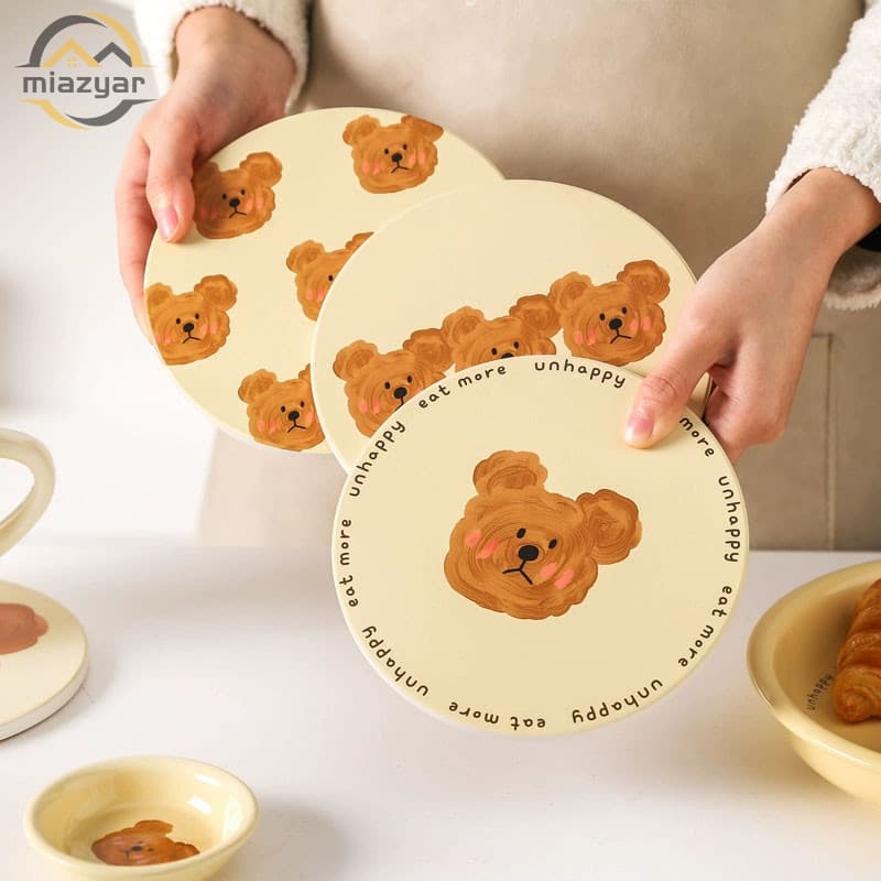 CODที่รองแก้ว ลายหมี Bear สุดน่ารัก ที่รองแก้วซับน้ำ แผ่นหินรองแก้วดูดซับน้ำ 14*14cm รูปที่ 4