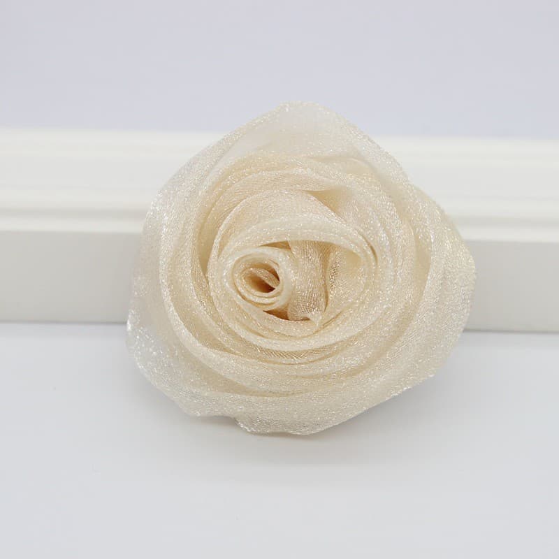 5pcs 5 ซม.3D Rose ดอกไม้หัว Organza ชีฟองผ้า Handmade DIY Headwear Hairpin อุปกรณ์เสริมผมเข็มกลัด รูปที่ 3