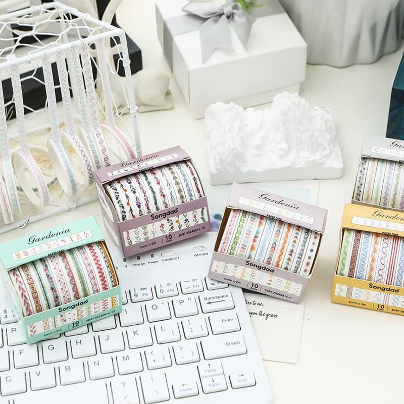 10 ม้วนกระชับ Grandenia Series เทปสติกเกอร์ตกแต่ง DIY วัสดุ Masking Tapes รูปที่ 8