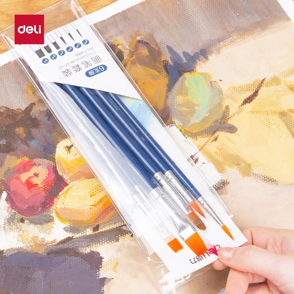Deli ชุดพู่กันนักเรียน 6 แท่ง พู่กันสีน้ำ อุปกรณ์วาดภาพ สำหรับเด็ก Coloring Brush รูปที่ 5