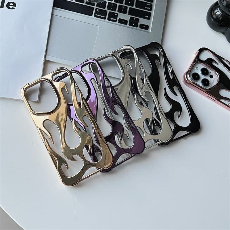 Frosted 3D รูปแบบเปลวไฟ Hollow Slim เคสโทรศัพท์สําหรับ iPhone 11 12 13 14 15 16 17 Pro Max 16e 14 15 16 Plus Hollow การกระจายความร้อนกันกระแทกฝาครอบป้องกัน รูปที่ 6