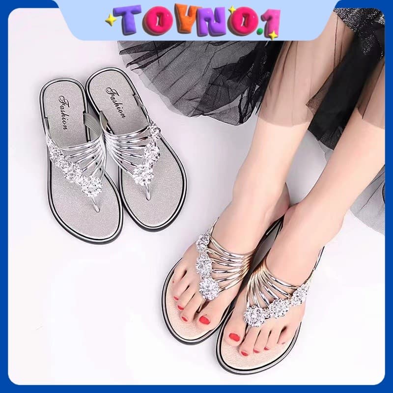 ToyNo.1 "LT-CX" รองเท้าแตะแบบหูคีบ ดีเทลสายคีบติดดอกไม้ เรียบๆ รูปที่ 1