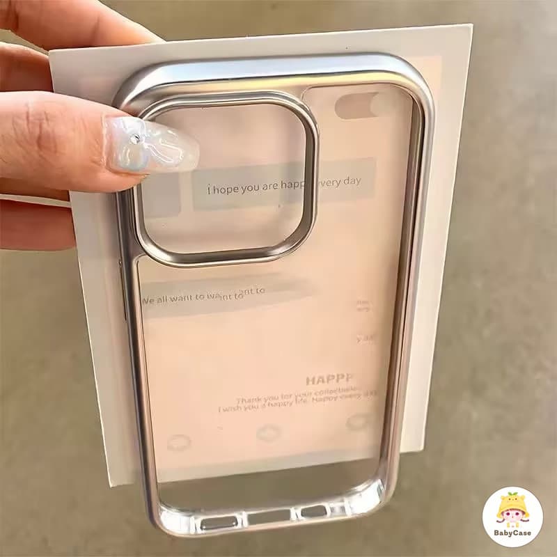 เรียบง่ายโปร่งใสขอบเงินบริสุทธิ์ด้วยไฟฟ้า เคส IPhone 11 15 13 14 12 Pro Max 7Plus XR 7 8 Plus X XS MAX SE 2020 15 14Plus รูปที่ 1