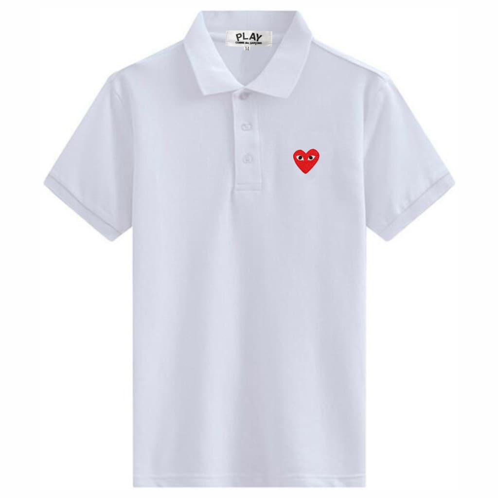 Fashion PLAY ปักหัวใจ เสื้อยืดโปโลผู้ชาย Super สบายและปลอดภัย Cotton Polo Tops เสื้อยืดผู้ชาย รูปที่ 4