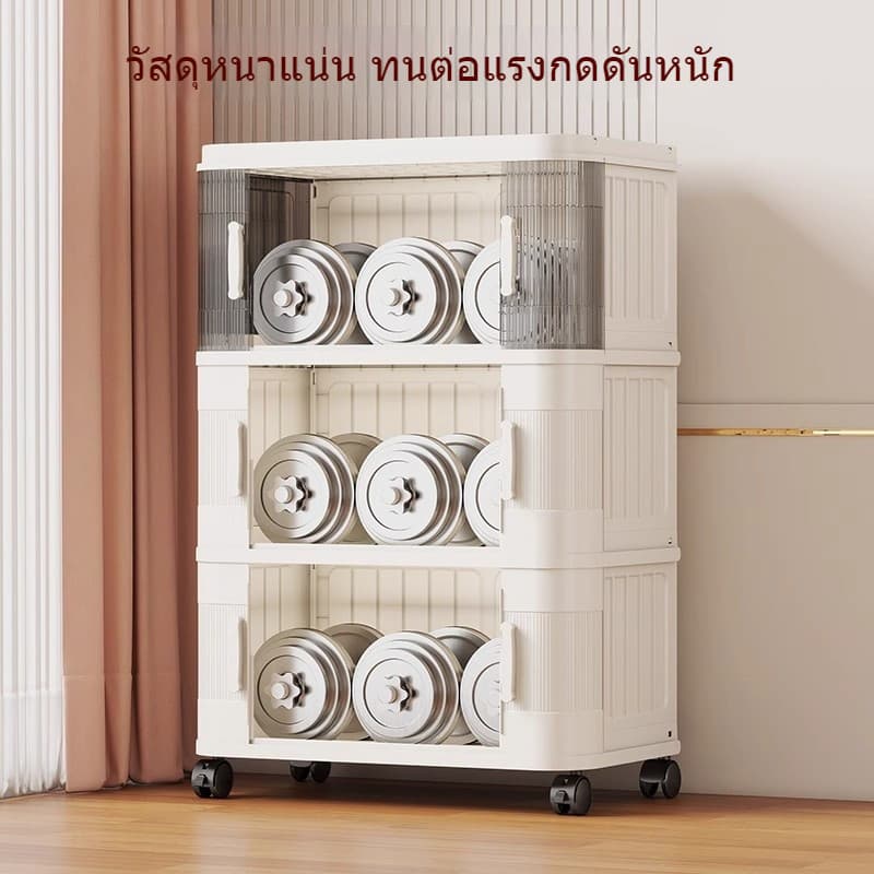 Living ตู้เก็บของ ล็อคเกอร์พับได้ 1/2/3/4/5 ชั้น ล็อคเกอร์เอนกประสงค์ แบริ่งน้ำหนัก 200 KG ล็อคเกอร์มีล้อ รูปที่ 2