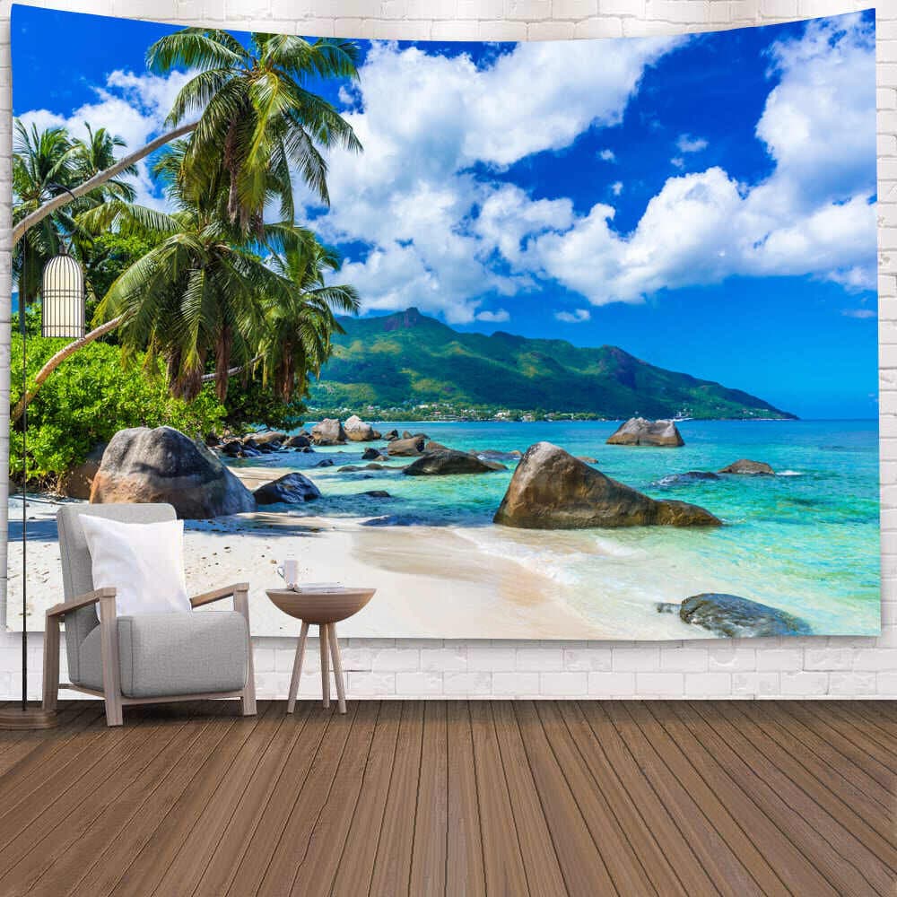 CM ขนาดใหญ่ Beach Coconut TreeOcean Tapestry แขวน Blue Sky ธรรมชาติห้องนอน Tapestry ดอกไม้แขวนผนังสําหรับห้องพื้นหลังผ้าผนังผ้าห้องข้างเตียง W รูปที่ 2