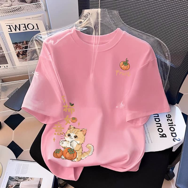 FACAI ʕ•͡-•ʔ Printed T-shirt, ลูกแมวการ์ตูนน่ารัก M-3XL oversize รูปที่ 3