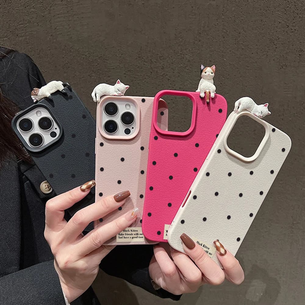 เคสโทรศัพท์มือถือ For iPhone 13 11 16 pro max Case iPhone 11 17 15 pro max 12 14 13 pro max ลูกแมวลายจุด INS รูปที่ 1