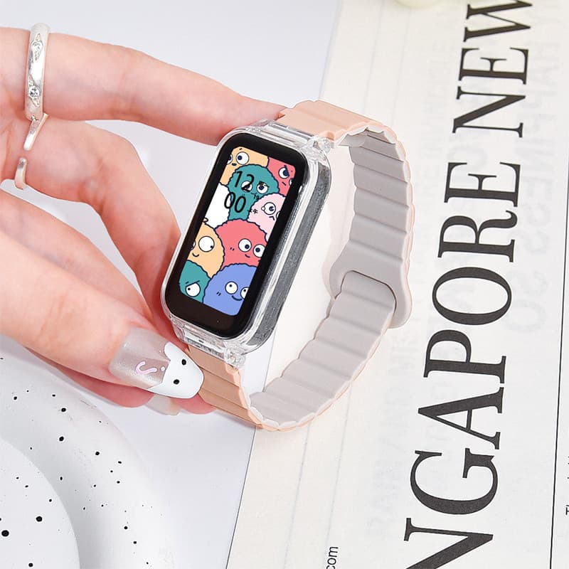 ซิลิโคนสายรัดห่วงแม่เหล็กพร้อมเคสสําหรับ Redmi smart Band 3 2 สร้อยข้อมือซิลิโคนอ่อนนุ่มสําหรับ Xiaomi Band 9 Active / 8 Active รูปที่ 5