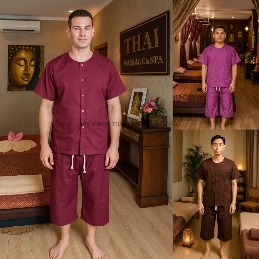 ชุดนวด ชุดสปา ชุดคนไข้ เสื้อกระดุมหน้า + กางเกงยางยืดขาสั้นยาว 30" ไซซ์ S–4XL รับปัก-สกรีน รูปที่ 2