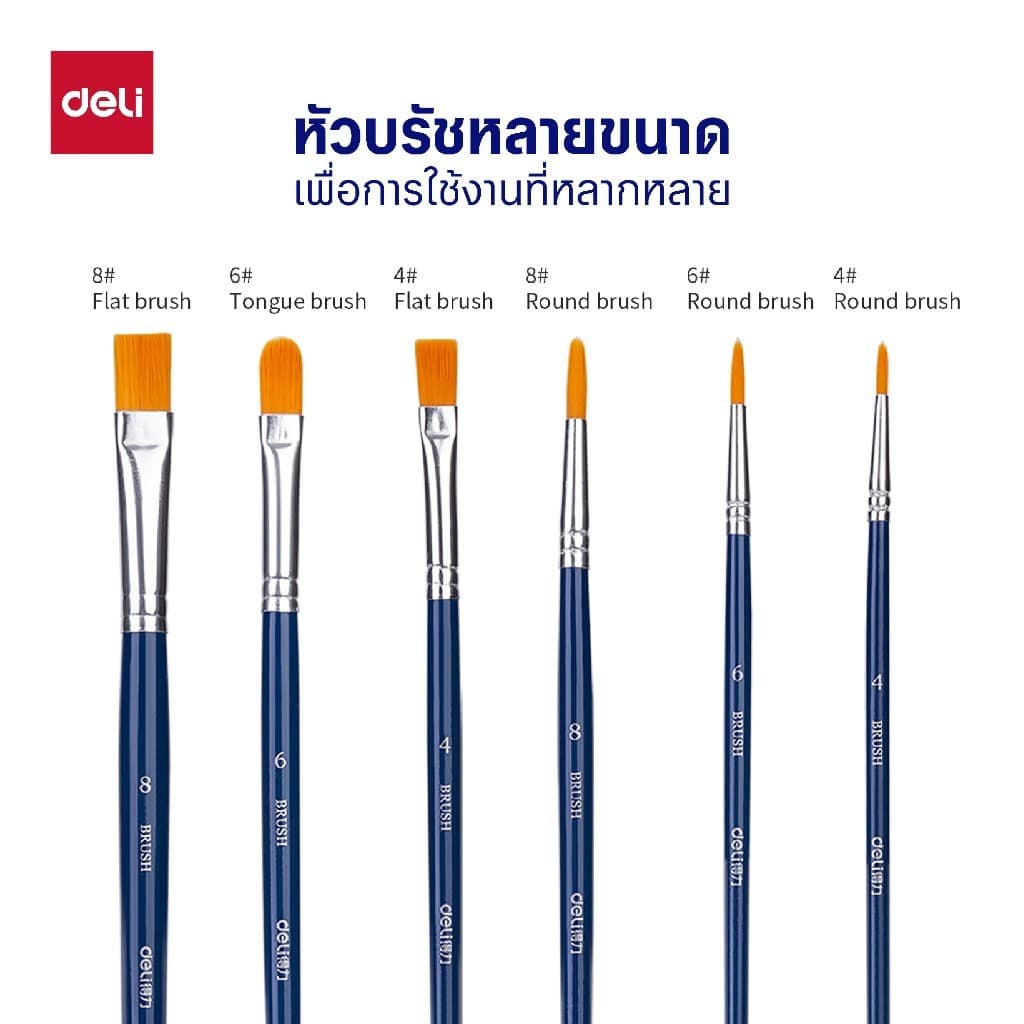 Deli ชุดพู่กันนักเรียน 6 แท่ง พู่กันสีน้ำ อุปกรณ์วาดภาพ สำหรับเด็ก Coloring Brush รูปที่ 2