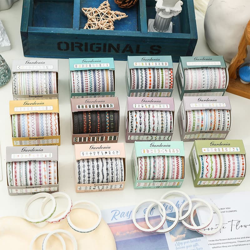 10 ม้วนกระชับ Grandenia Series เทปสติกเกอร์ตกแต่ง DIY วัสดุ Masking Tapes รูปที่ 1