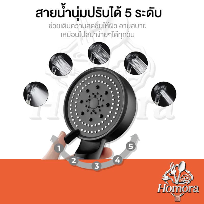 หัวฉีดฝักบัวตัวกรองในตัว, หัวฉีดมือถือ, โหมดน้ําปรับความเร็วได้ 5 ระดับ, สเปรย์อาบน้ํานวด, พร้อมฟังก์ชั่นปืนฉีด รูปที่ 3