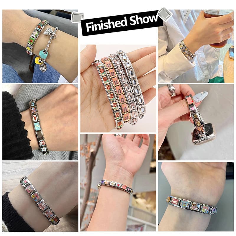 สร้อยข้อมือสแตนเลสลายดอกไม้สไตล์อิตาเลียน ขนาด 9 มม. เสริมบุคลิกภาพด้วยเครื่องประดับแฟชันใหม่ รูปที่ 3