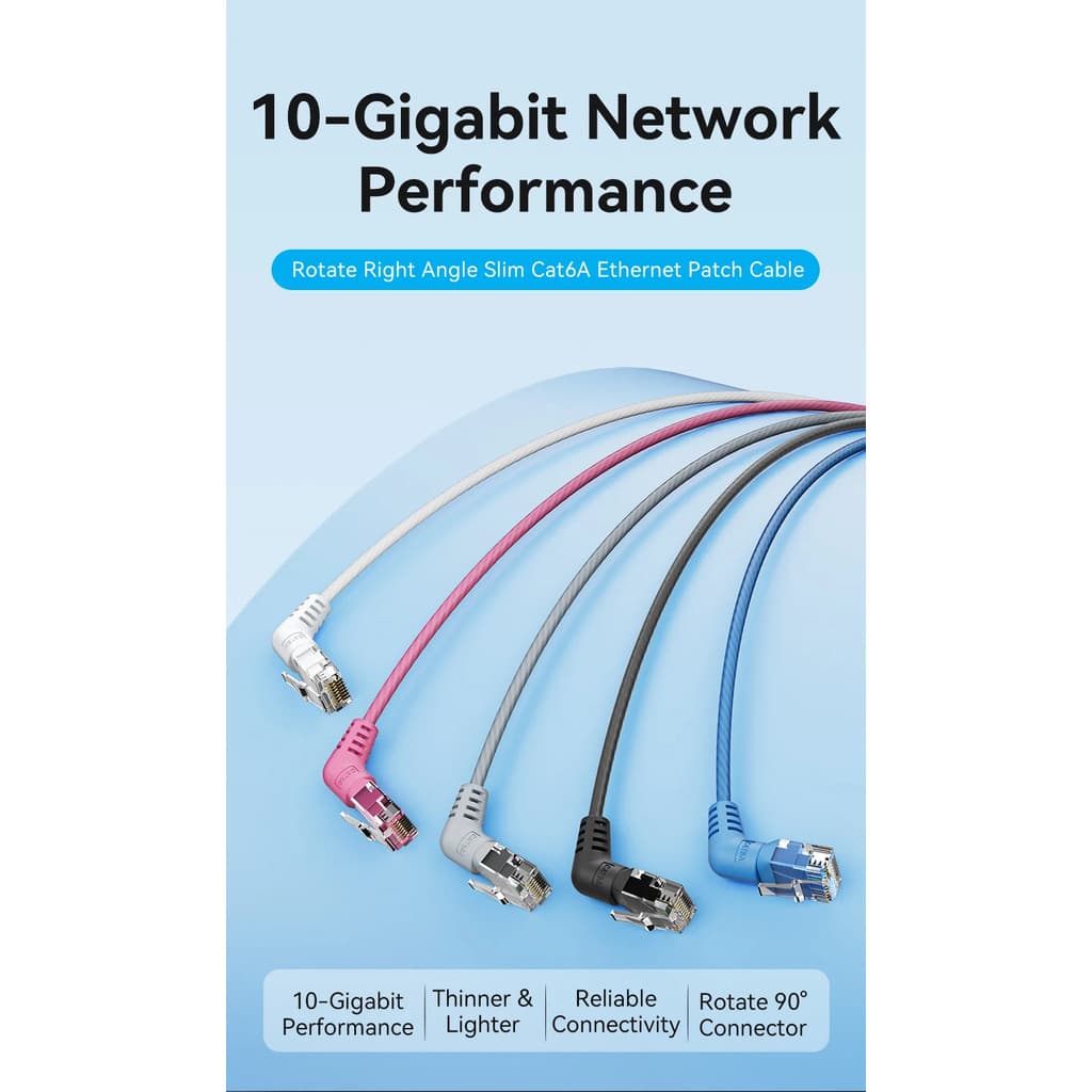 Vention CAT6A สายอีเธอร์เน็ต 10Gbps 90/360 องศาการหมุน CAT 6A Slim Networking สาย Lan รูปที่ 2