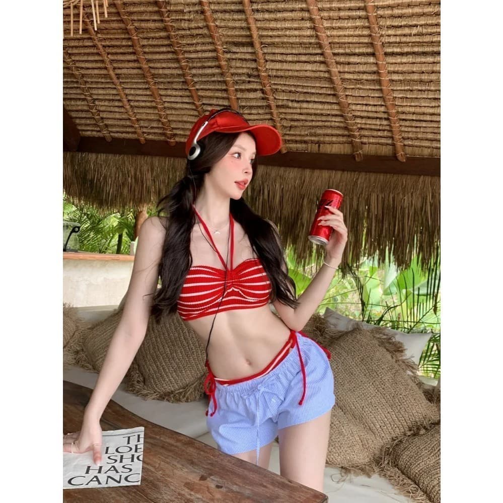 Sunny Beach บิกินี่ 2 ชิ้น ชุดว่ายน้ำเซ็กซี่ ชุดว่ายน้ำเกาหลี ผ้าใส่สบาย ลายทาง เหมาะกับไปทะเล รูปที่ 6