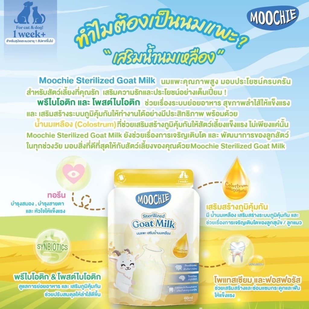 Moochie Sterilized Goat Milk มูชี่ นมแพะสเตอริไลส์สำหรับสัตว์เลี้ยง มีน้ำนมเหลือง เสริมภูมิคุ้มกัน ขนาด 60 ml รูปที่ 4