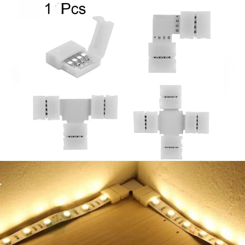 1 Pc 4Pin Led Strip Connector LT Cross Shape PCB มุมสําหรับ RGB 3528 5050 Clip-on Coupler Led Strip อุปกรณ์เสริม รูปที่ 1