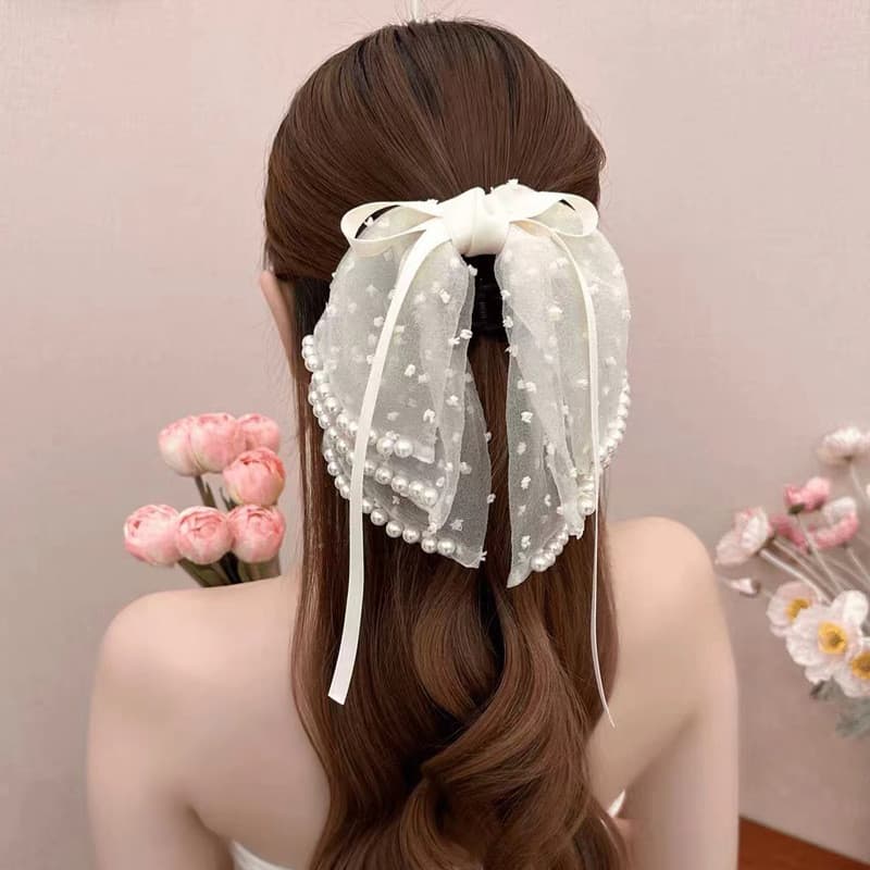 คลิปหางม้าครึ่งโบว์มุกหลายชั้นฝรั่งเศส รูปที่ 3