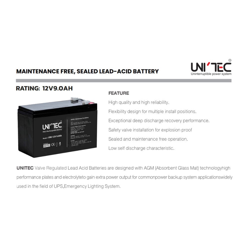 UNITEC BATTERY 9AH/7.8AH แบตเตอรี่ สำหรับเครื่องสำรองไฟ และระบบไฟฉุกเฉิน สินค้ารับประกัน 1 ปี รูปที่ 4