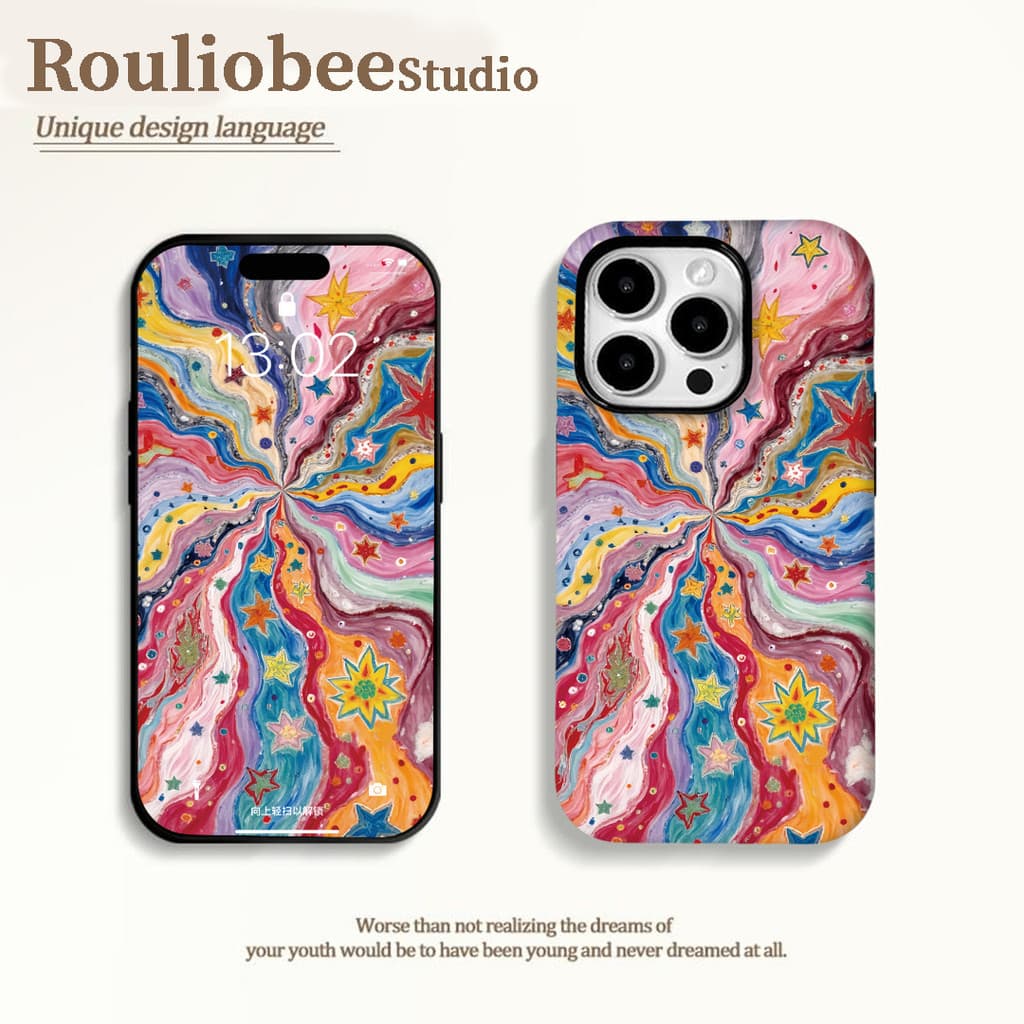 Artistic ภาพวาดสีน้ํามัน rainbow 2-in-1 เคสโทรศัพท์เข้ากันได้กับ iPhone 15 Pro Max, Apple 17 16 14 Plus 11/12/13 Pro Max, เคสป้องกันกันกระแทกใหม่ รูปที่ 2