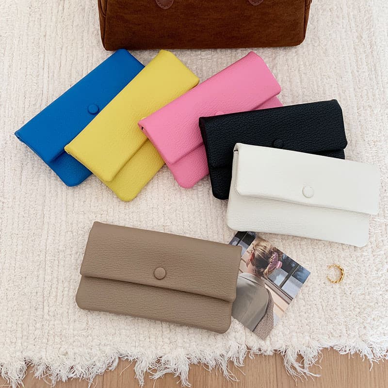 สีทึบที่เรียบง่ายแฟชั่นผู้หญิงกระเป๋าสตางค์ยาวหลายบัตรกรณีความจุขนาดใหญ่หัวเข็มขัดเหรียญกระเป๋าสตางค์ รูปที่ 1