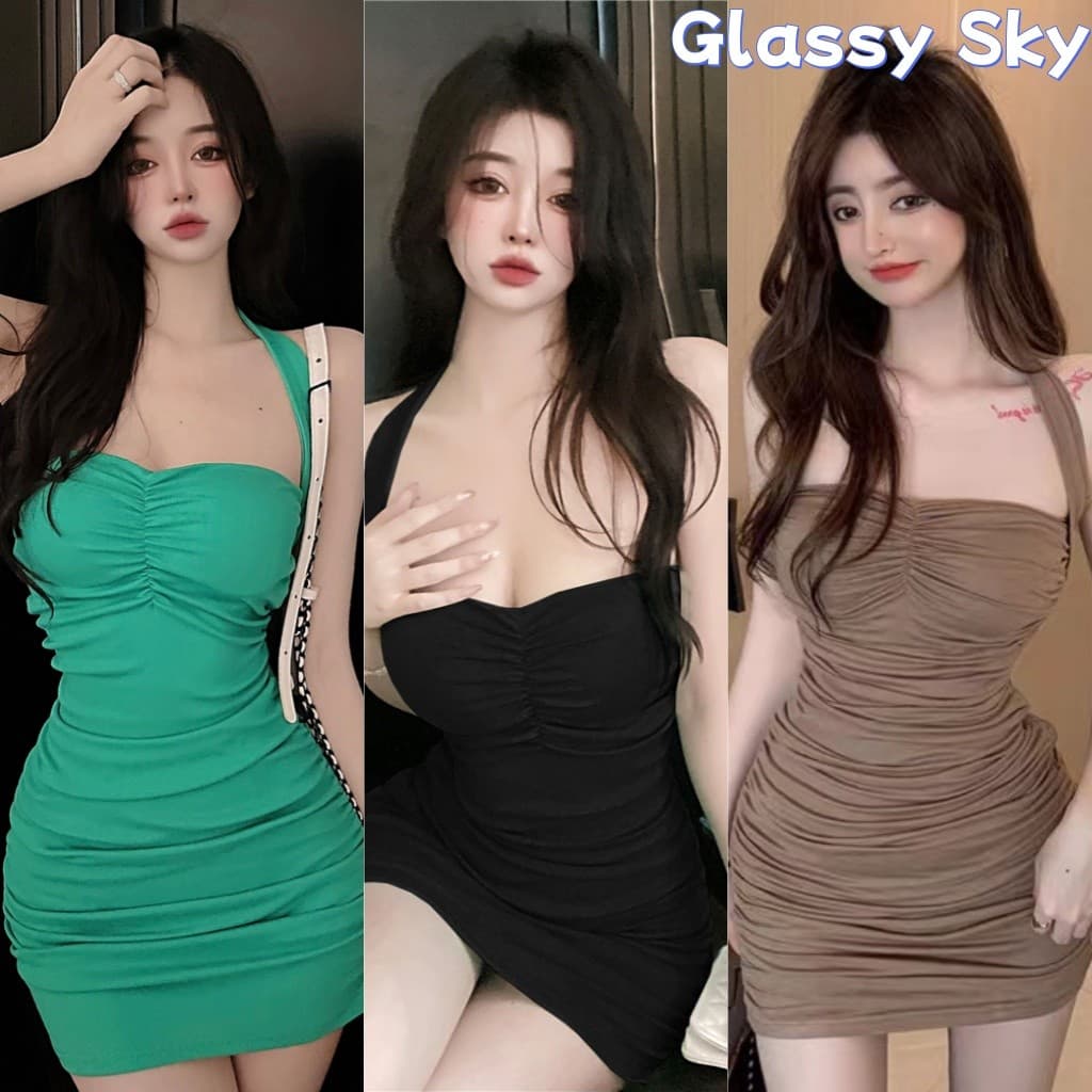 Glass Sky ชุดเดรสเข้ารูป ดีเทลขอบหย่น เปิดไหล่ สุดเซ็กซี่ สายคล้องคอ รูปที่ 1