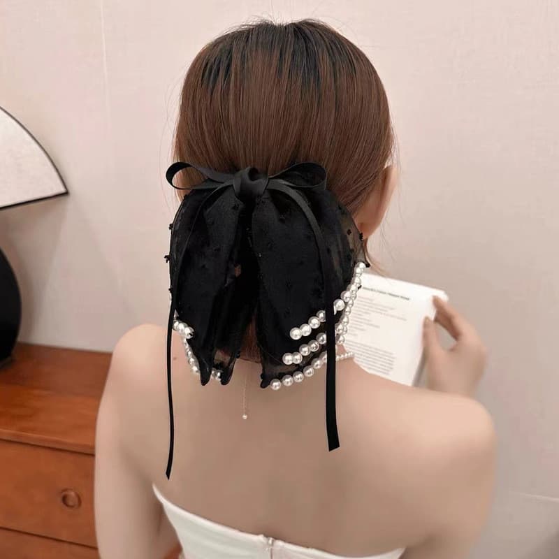 คลิปหางม้าครึ่งโบว์มุกหลายชั้นฝรั่งเศส รูปที่ 2