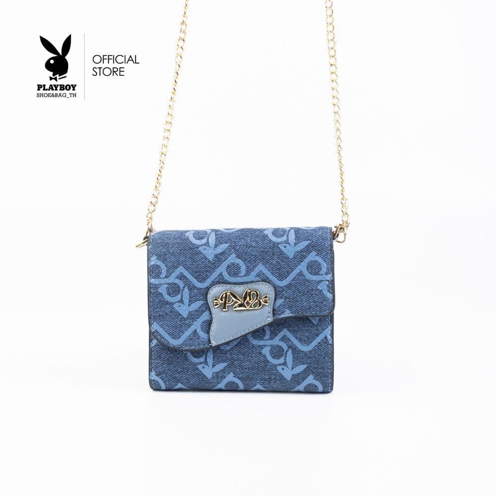 PLAYBOY รุ่น Freya Wallet on Chain กระเป๋าสตางค์ผู้หญิงใบสั้น รหัสST-WA252PB112 สกรีนลายผ้ายีนส์ รูปที่ 1