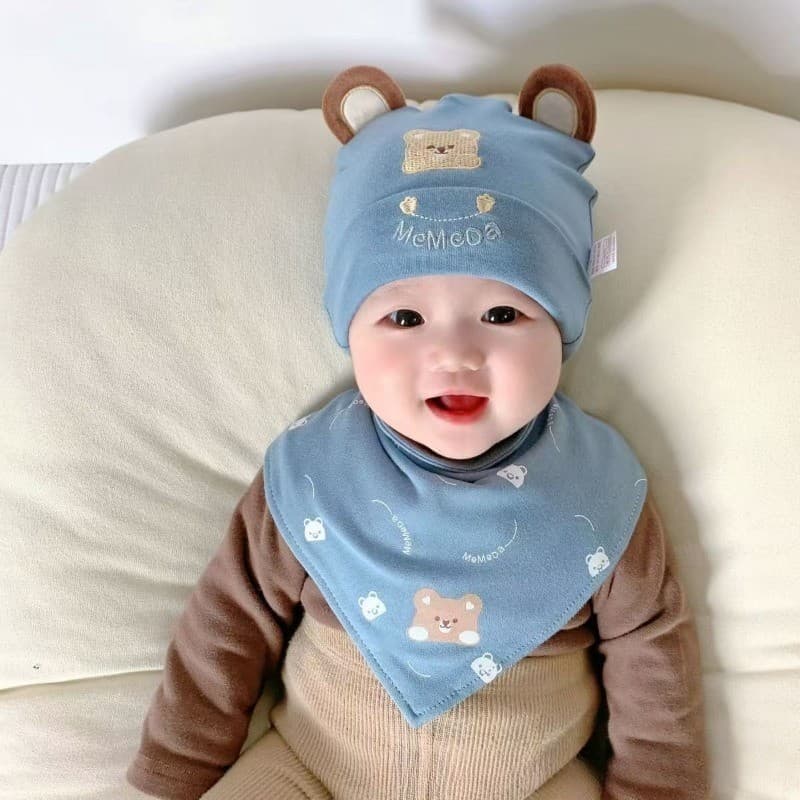 หมวกเด็ก ผ้ากันเปื้อนเด็ก แรกเกิดหมวกหมีน้อยน่ารัก เดือนสี่ฤดูกาลสองชั้นผ้าฝ้าย อ่อนโยน รูปที่ 4