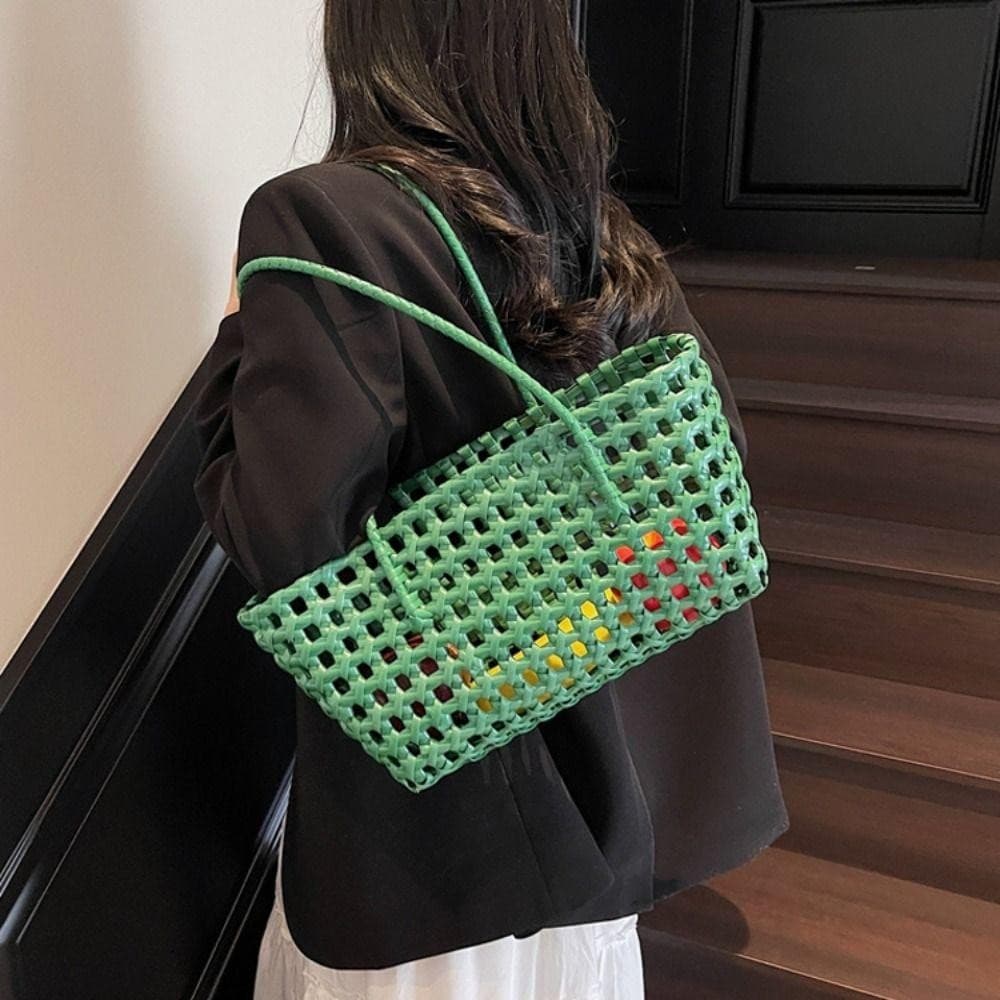 RIPPLE กระเป๋าสะพายไหล่และถือ สไตล์สาน ความจุขนาดใหญ่ สีทึบ รูปที่ 6