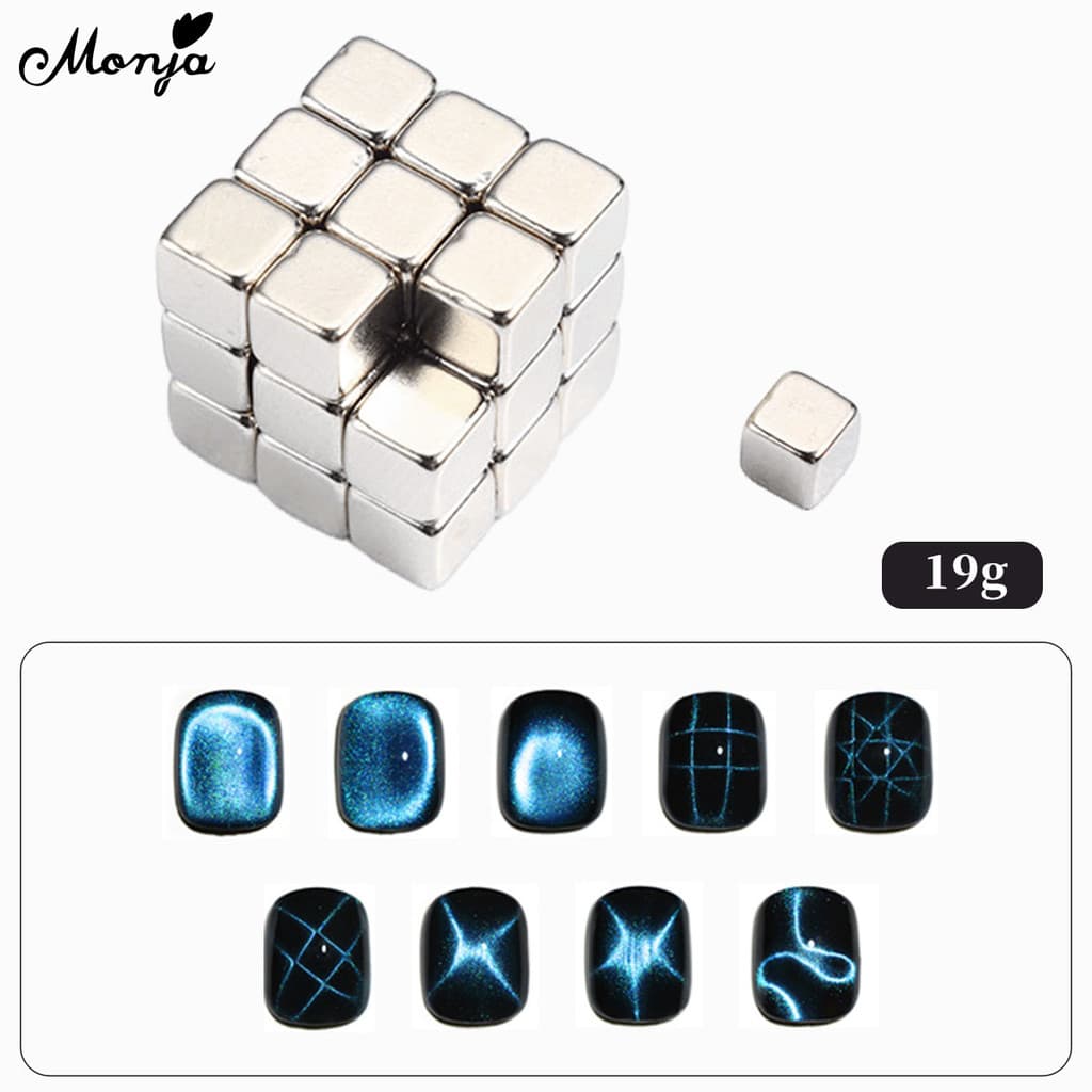 Monja 27 ชิ้นเล็บ Cat Eye Cube แม่เหล็ก 12 ชิ้นรอบแม่เหล็กลูกปัด เจลโปแลนด์ถอดแม่เหล็กเล็บเครื่องมือ รูปที่ 5