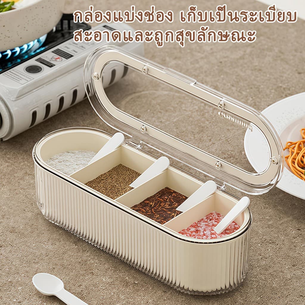 กล่องเก็บช้อนส้อม พร้อมถาดระบายน้ำ กล่องใส่เครื่องปรุง แบบใส กันฝุ่น พร้อมฝาปิด กล่องเก็บของอเนกประสงค์ สําหรับห้องครัว รูปที่ 5