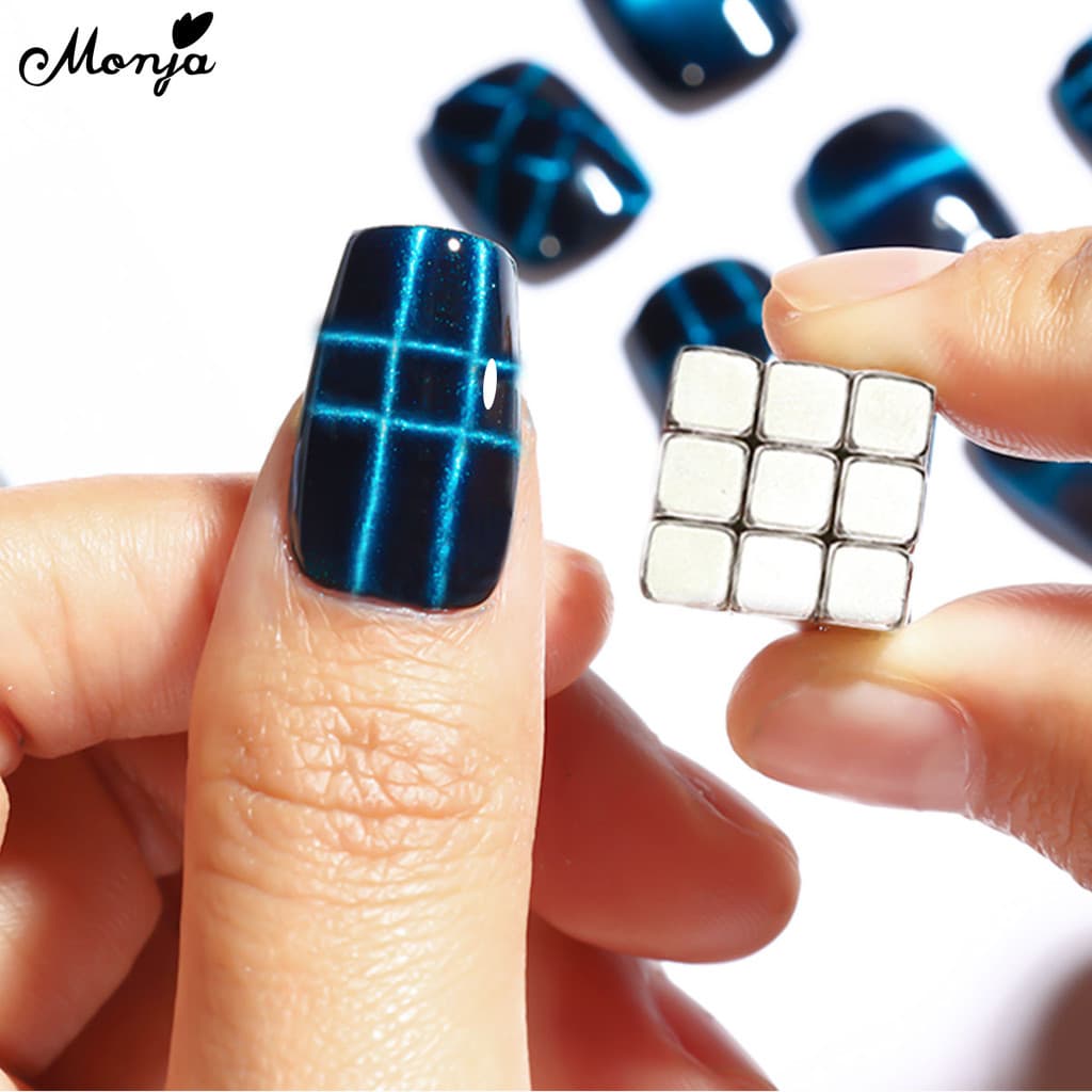 Monja 27 ชิ้นเล็บ Cat Eye Cube แม่เหล็ก 12 ชิ้นรอบแม่เหล็กลูกปัด เจลโปแลนด์ถอดแม่เหล็กเล็บเครื่องมือ รูปที่ 4