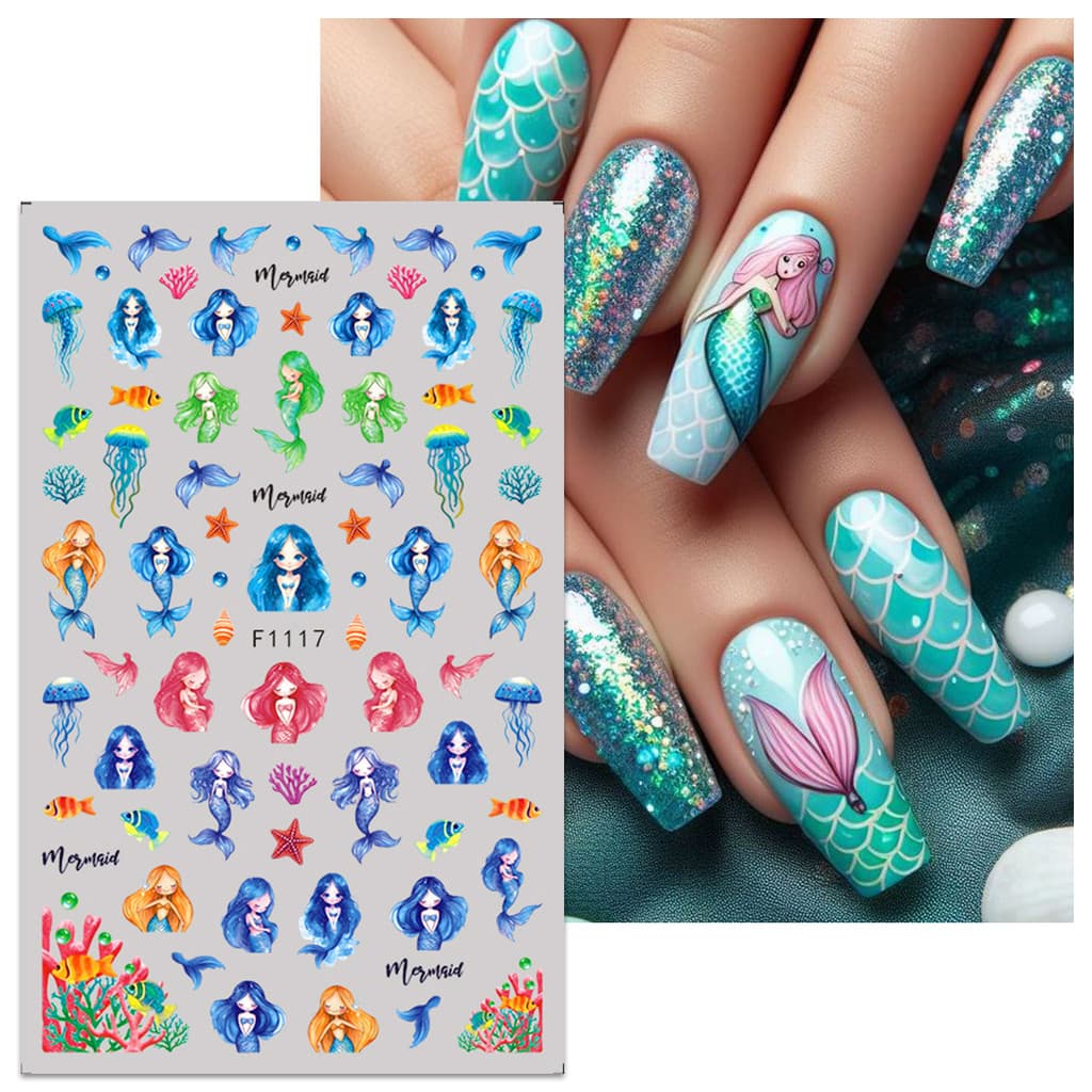 HAMA เล็บเล็บสติกเกอร์ขายส่งชายหาดฤดูร้อน Ocean Goldfish แมงกะพรุนสาหร่าย Dolphin Mermaid ผีเสื้อดอกไม้ตกแต่งเล็บสติกเกอร์ Decals รูปที่ 5