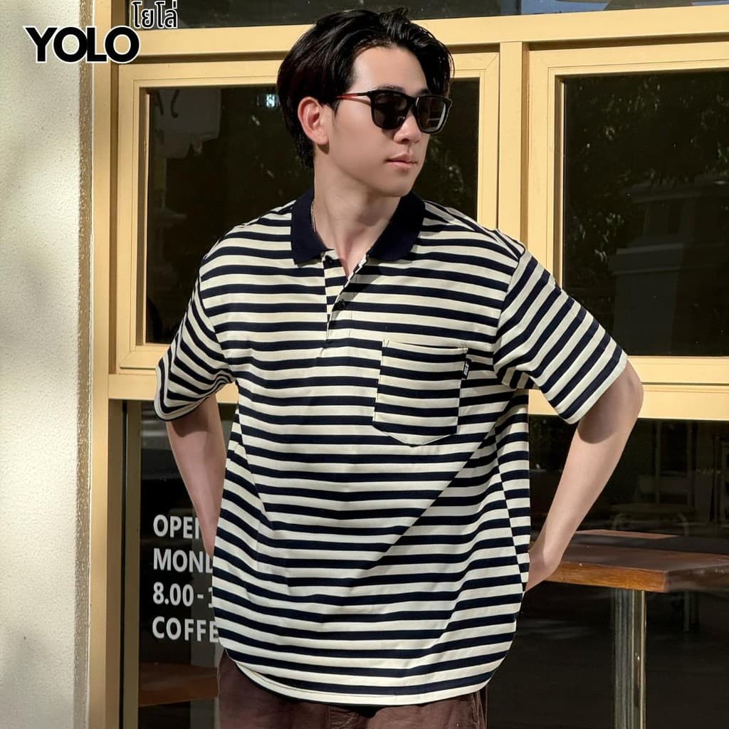 YOLO เสื้อยืดคอปก OVERSIZE เสื้อยืดคอปกโอเวอร์ไซส์ เสื้อคอตตอน คอปก แนวสตรีท Y2553 รูปที่ 4