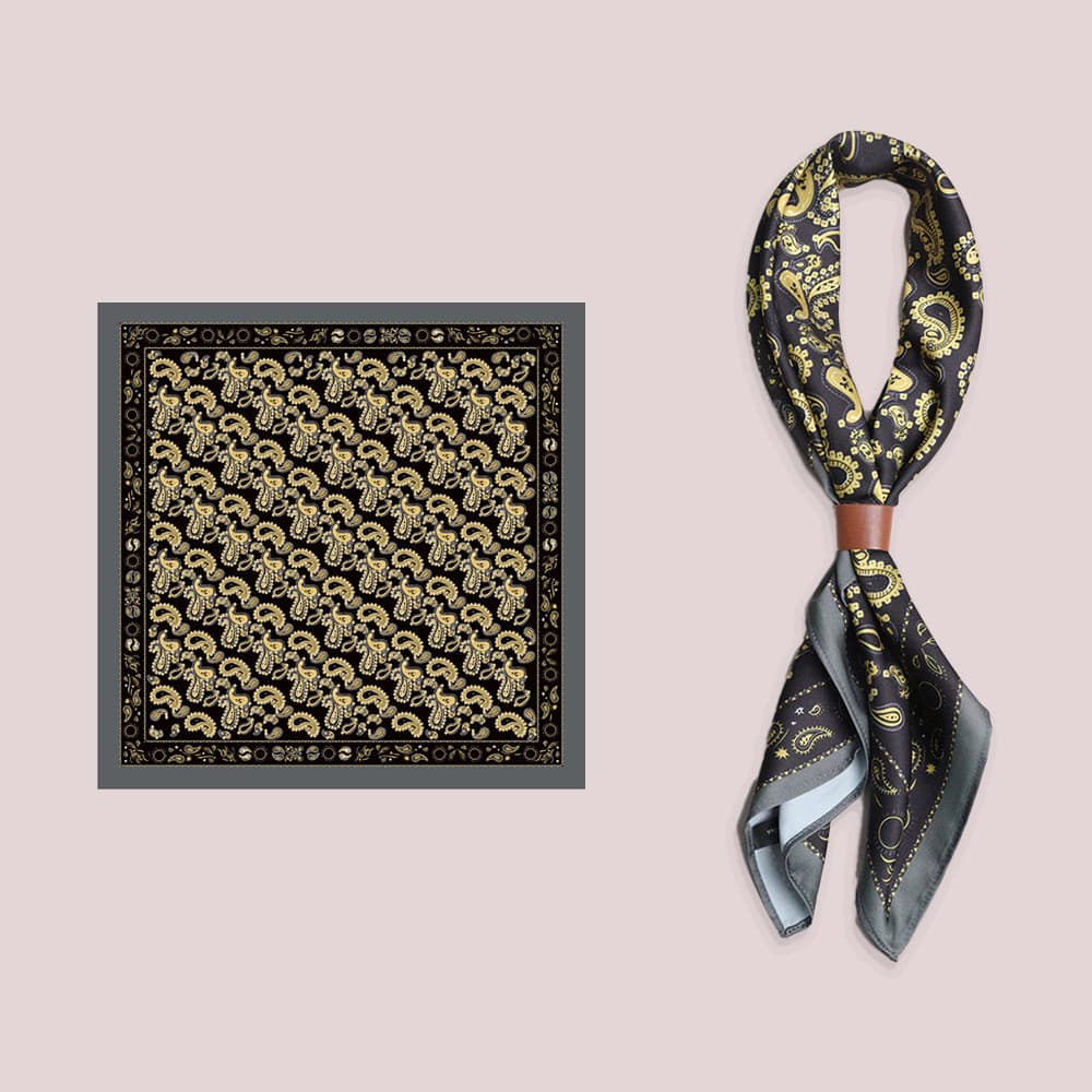 High-end American Style Unisex Style Outdoor Motorcycle Temperament All-Match Square Scarf Ami Khaki Retro Sil รูปที่ 6
