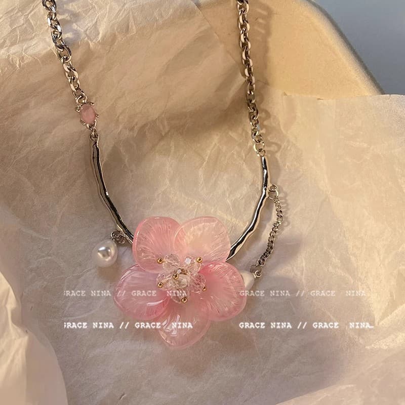 หรูหรา Niche สีชมพูหวานดอกไม้ Collarbone Chain อารมณ์อเนกประสงค์หญิงพู่ Collarbone Chain รูปที่ 4