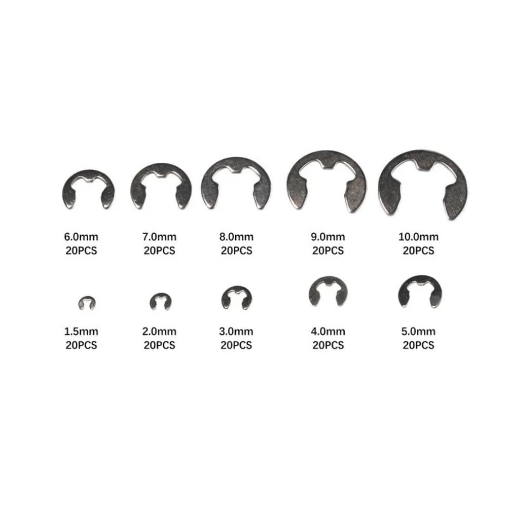 Urlwall 200/550pcs 1.5/2/3/4/5/6/7/8/9/10 มม.E-Clips แหวน Snap ยึด Circlip ชุดเครื่องมือสแตนเลสเหล็กคาร์บอน E ประเภทคลิป รูปที่ 8