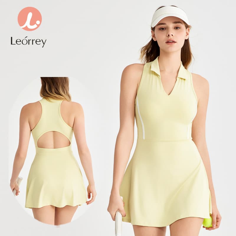 Leorrey-กระโปรงเทนนิส ชุดกีฬาวันพีซพร้อมแผ่นรองกันลื่น ชุดออกกำลังกาย กอล์ฟ ชุดโยคะ รูปที่ 1