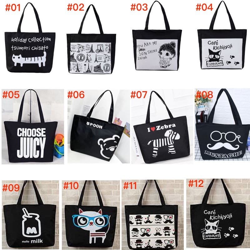 V-shop2 กระเป๋าผ้าแฟชั่น ขนาดใหญ่ ลายน่ารัก มีซิป แบบถือสะพายไหล่กระเป๋าผ้า TOTE สไตล์ญี่ปุ่น รูปที่ 3