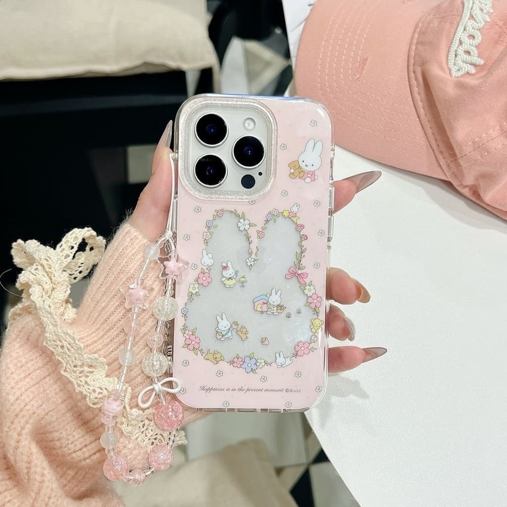 การ์ตูนน่ารักกระต่ายน้อยสีสันดอกไม้ เคส IPhone 11 17 16 15 12 13 Pro Max 8 7 8Plus X 7Plus XR 14 Plus XS Max SE2020 รูปที่ 6