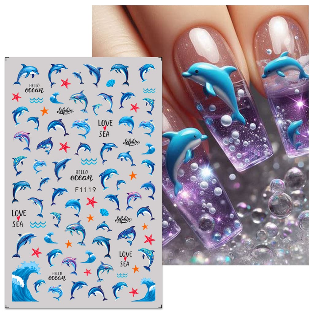 HAMA เล็บเล็บสติกเกอร์ขายส่งชายหาดฤดูร้อน Ocean Goldfish แมงกะพรุนสาหร่าย Dolphin Mermaid ผีเสื้อดอกไม้ตกแต่งเล็บสติกเกอร์ Decals รูปที่ 7